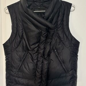 BCBGMaxAzria Black Quilted Sleeveless Puffer Vest with Draped Funnel Neck